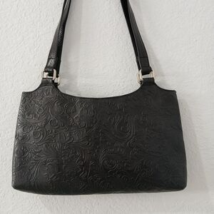 Y2K Vintage EXPRESS Black Leather Small Hobo Shoulder Bag Floral #P2